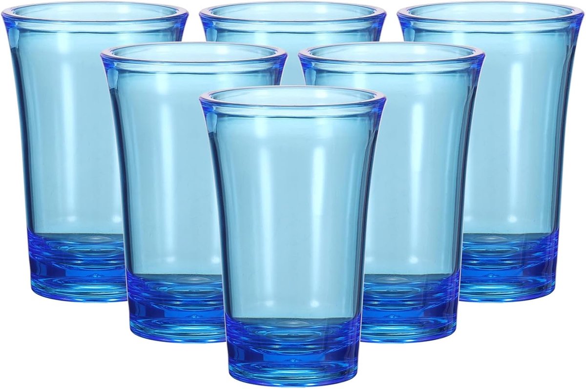 Shotglazen, 6 stuks, 35 gram, polystyreen, ombre, veelkleurige borrelglazen, grote verpakking voor cocktails, ronde borrelglazen, sterke drank en likeuren, blauw