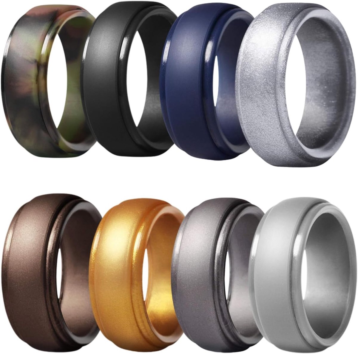 Siliconen ring voor mannen: 8 mm glanzende siliconen trouwringen ademend rubber trouwringen belofte ring set, Siliconen
