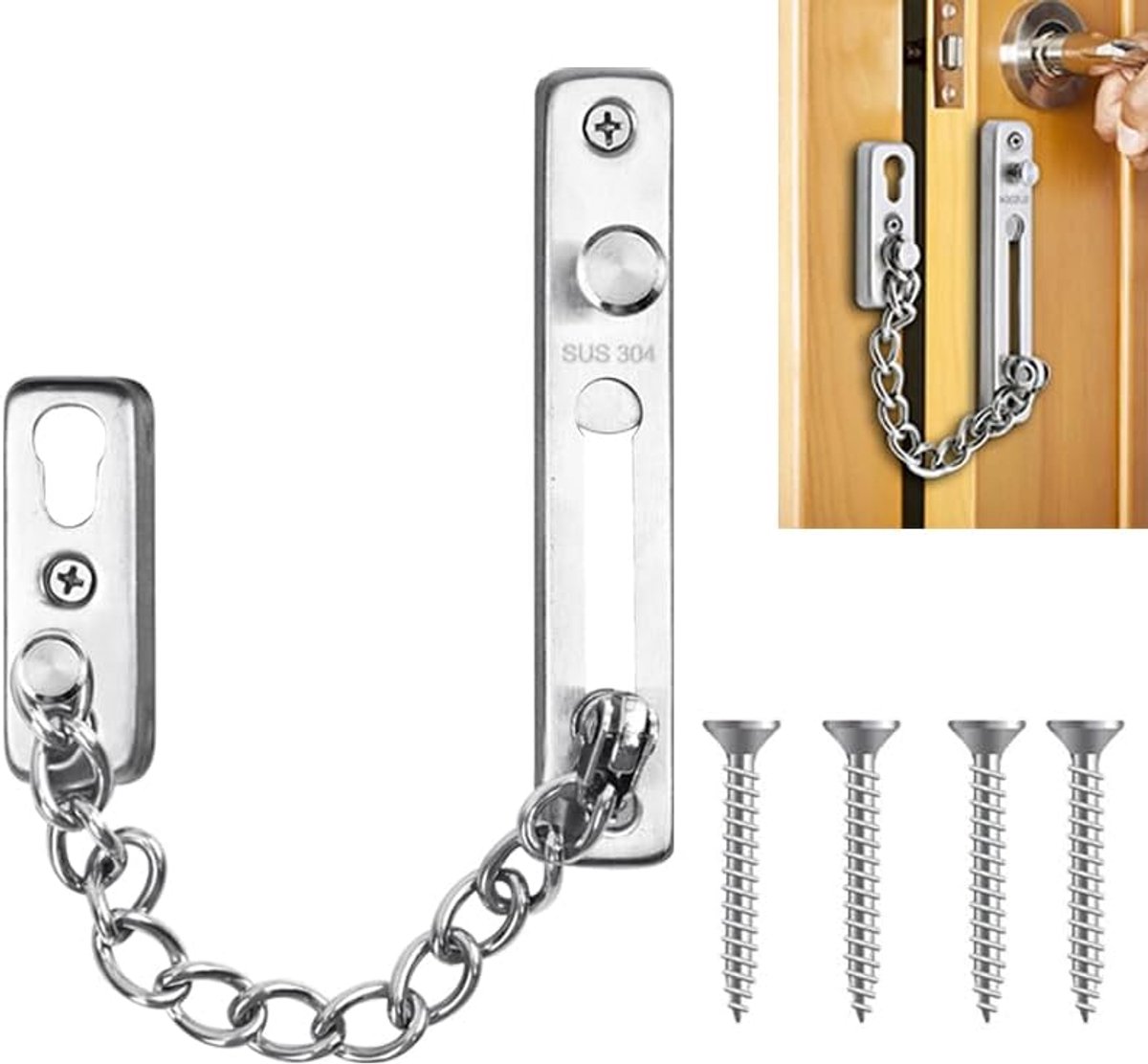 Deurketting, huisdeur, deurveiligheidsgrendel, veiligheidsketting voor deuren, deurketting, huisdeur, deurketting, afsluitbaar, deurveiligheidsketting, deurketting, aan beide zijden te bedienen, 304
