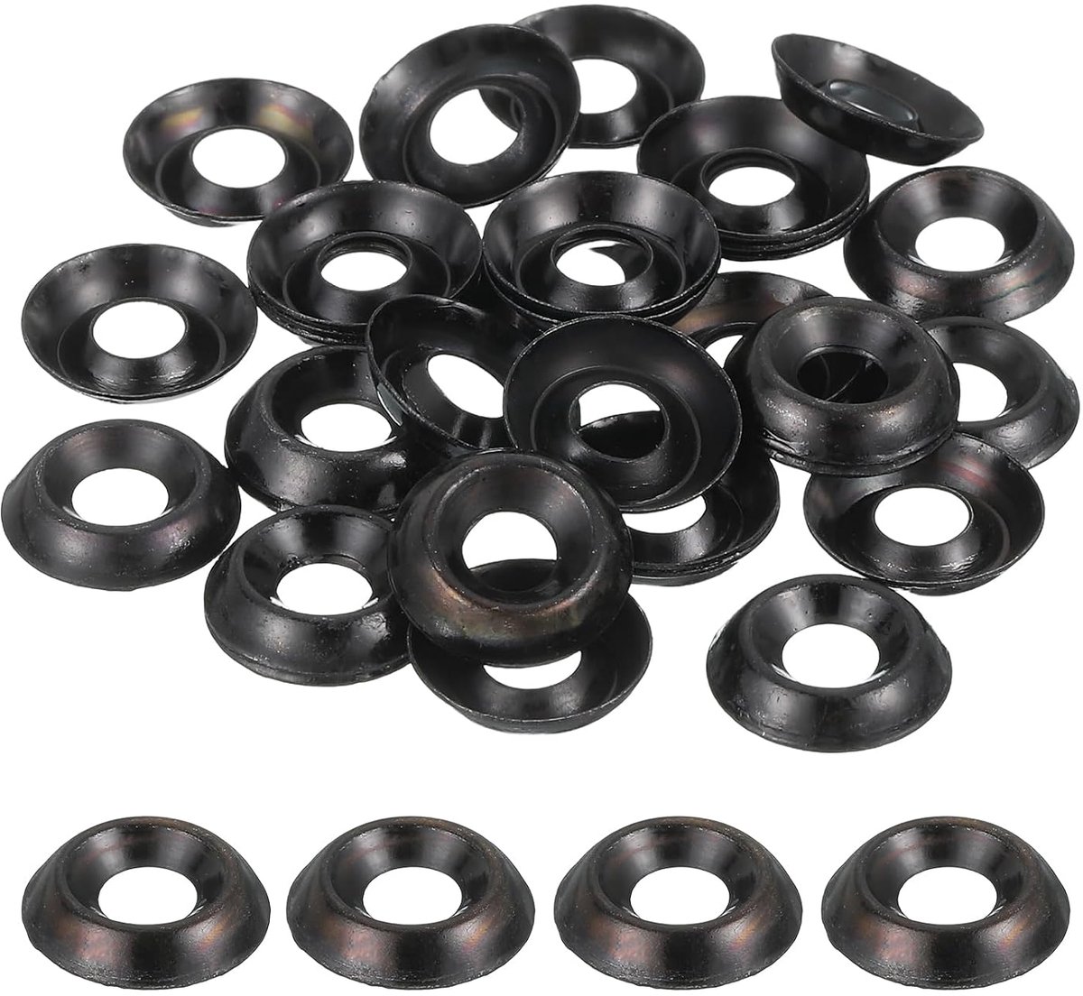 60 stuks conische verzonken schijven #6, bekervormige sluitringen, roestvrij staal, sierschijven voor verzonken schroeven, zwarte verzonken sluitschijven, set voor schroeven, accessoires