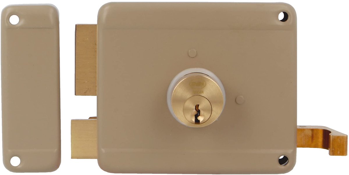 Opbouwslot rechtsdraaiend 60 mm - beige staal - met vergrendelingshendel - veilig en betrouwbaar - SnelShoppen