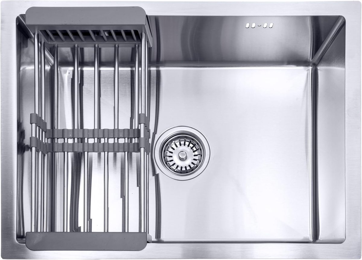 Spoelbak met droogrek 59x44 cm - RVS - Met waterafvoer - Ideaal voor keuken - SnelShoppen