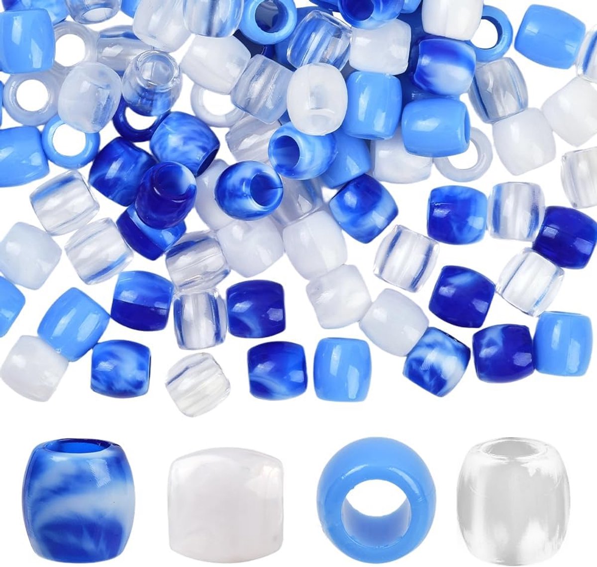 1 doos 120 stuks 4 kleuren groot gat vlecht kralen hars haar kralen bulk blauw wit duidelijk jumbo vlechten loc dreadlock losse spacer haaraccessoires voor sieraden maken armband