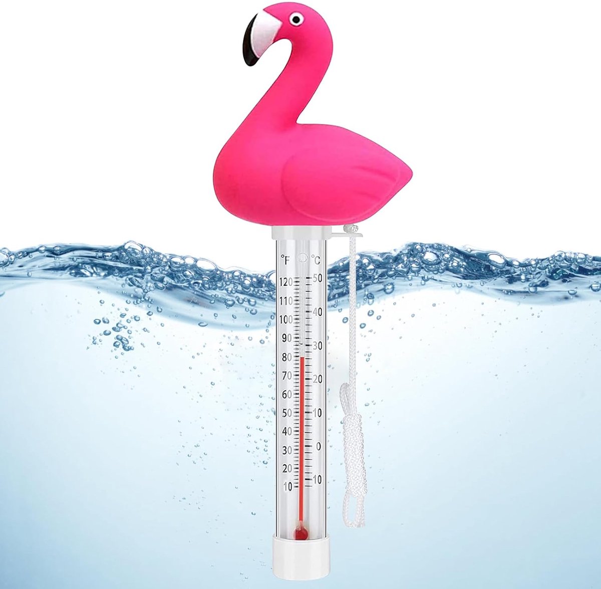 zwembadthermometer, waterthermometer, drijvend, badthermometer met touw, gemakkelijk afleesbaar, watertemperatuur waterthermometer voor zwembaden, badkuip en spa's
