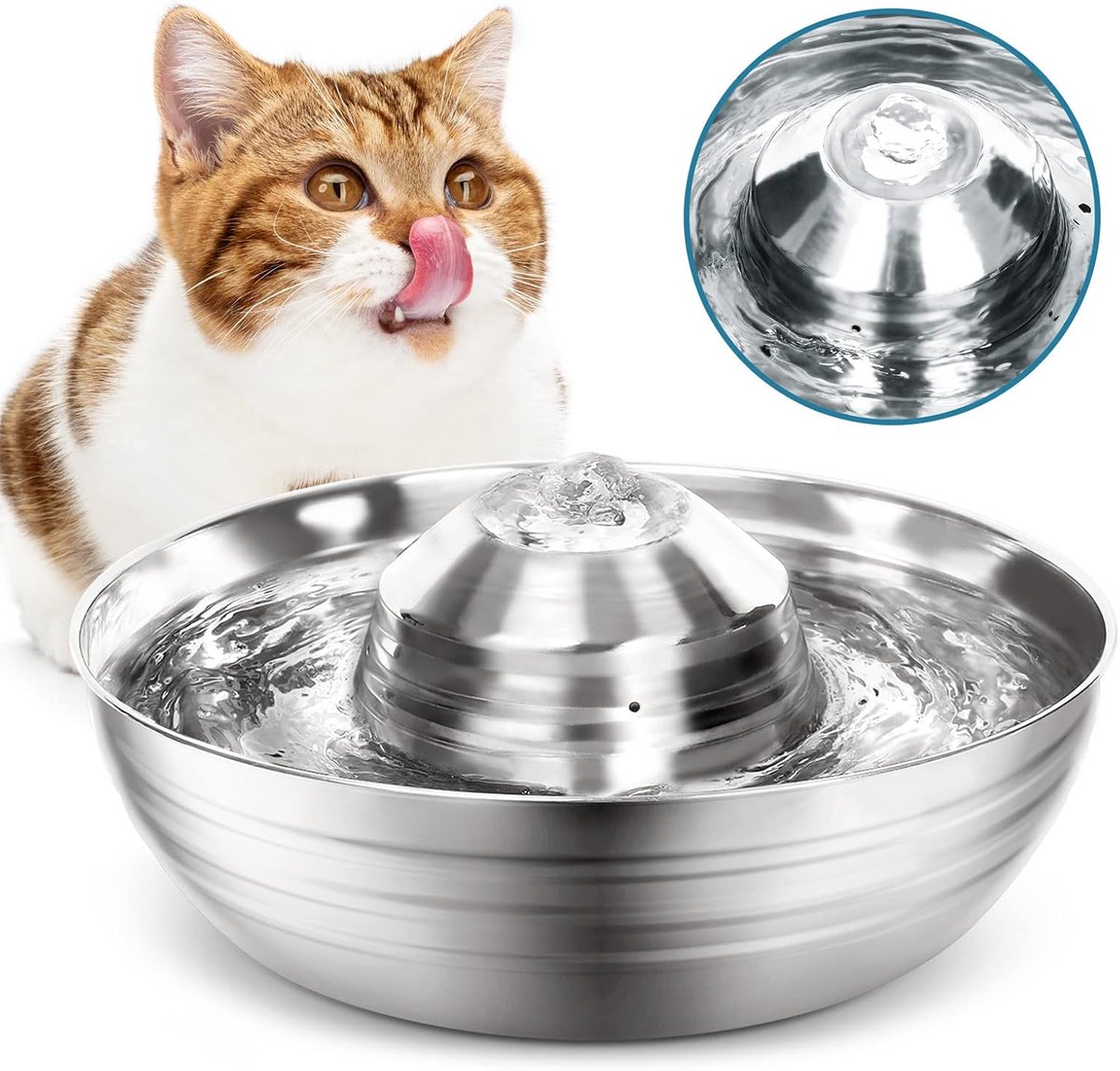 Shine Kattenfontein, roestvrij staal, 2 liter, ultra stil, vaatwasmachinebestendig, waterdispenser, katten, elektrisch met pompfilter, voor katten en honden
