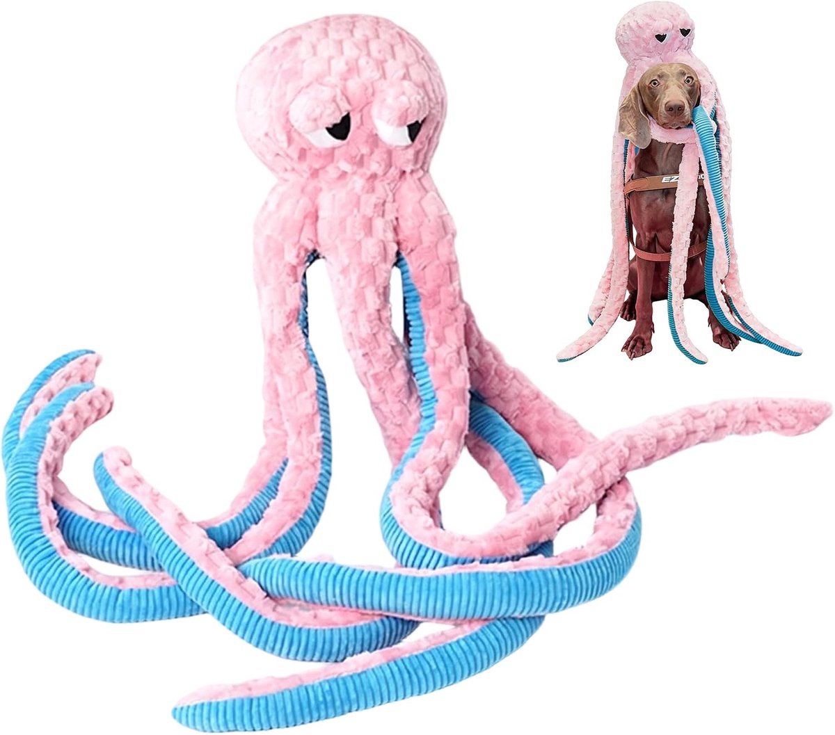 Lange tentakel octopus hondenspeelgoed, 1 m extra lang piepend pluche hondenspeelgoed, duurzaam interactief hondenkauwspeelgoed voor verveling (roze)