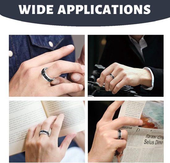 1 stuk, stressvermindering en anti-angst-ring, 8 mm, gepolijste zware fidget-ring, modeaccessoires, stressring, cadeau voor mannen en vrouwen (zilver/zwart) — afbeelding 5