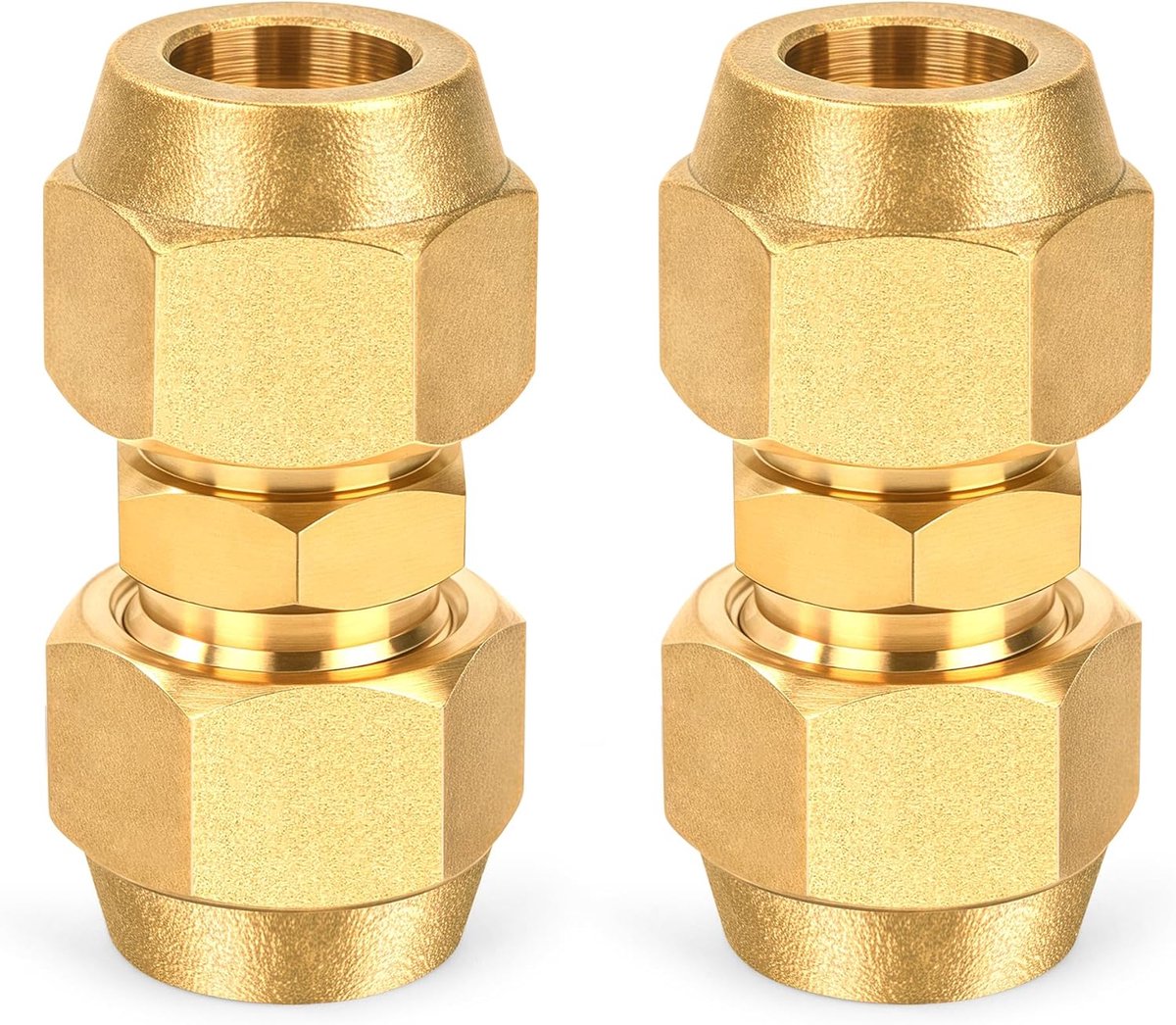 Nippel voor koperen buizen 3/8 inch x 3/8 inch flare messing met moer voor split airconditioning, soldeervrije aansluiting voor HVAC en reparatie (2 stuks)
