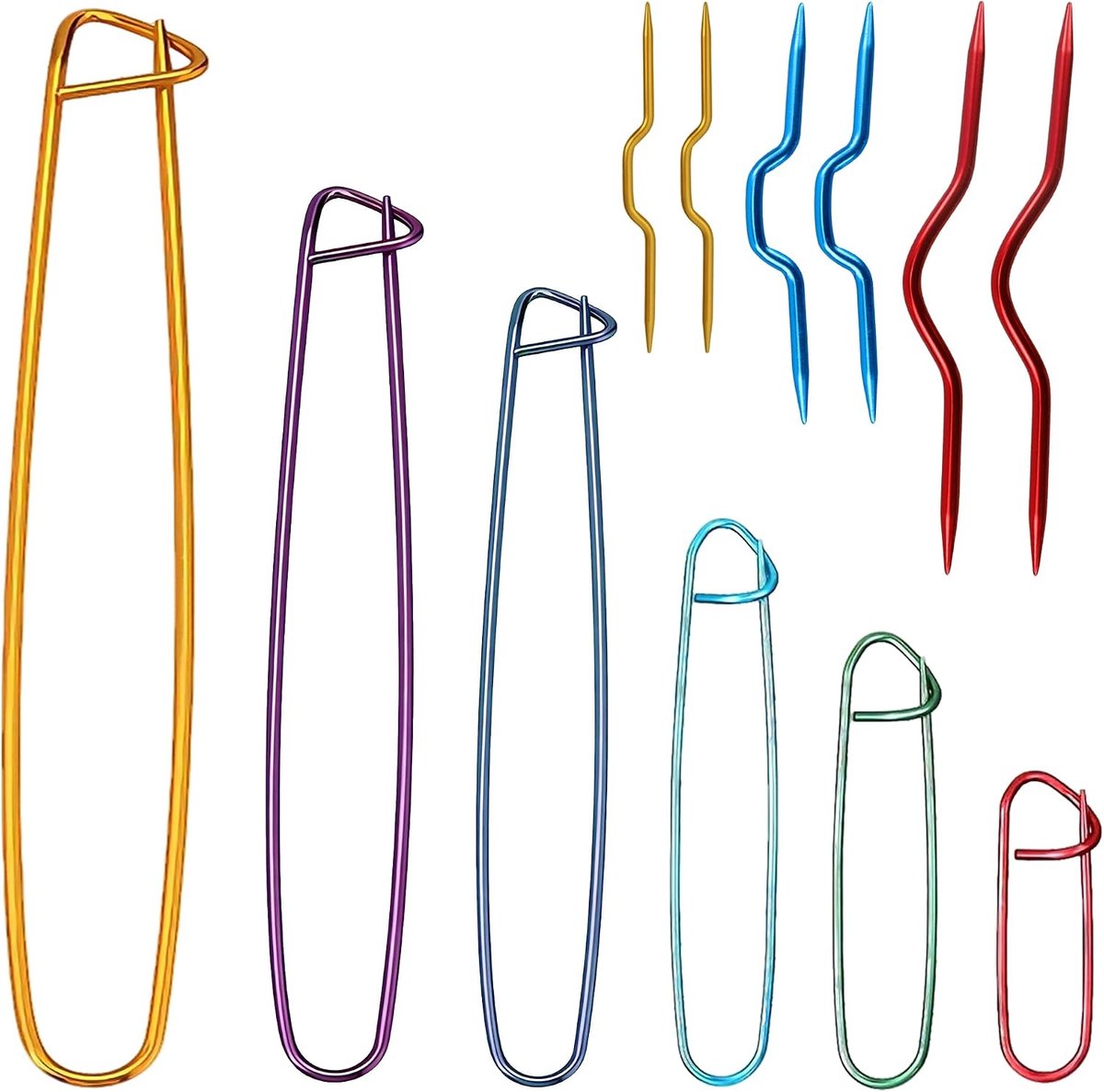 6 stuks vlechtnaalden voor het breien, met 6 stuks maashouders, aluminium vlechtbreinaalden, set van 6 maten, praktische gebreide accessoires, geschikt voor het breien van sjaals, sokken, handschoenen
