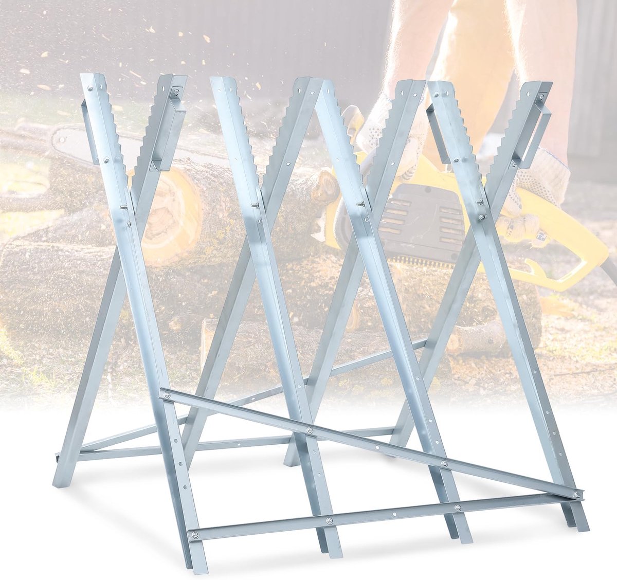Zaagbok metaal verzinkt, belastbaarheid max. 150 kg, kettingzagen voor zagen, zaagframe, opvouwbaar, zaagbok, zaag voor kettingzaag, houtzaagbok, mobiele kettingzaagbok, 80 x 80 x 81 cm