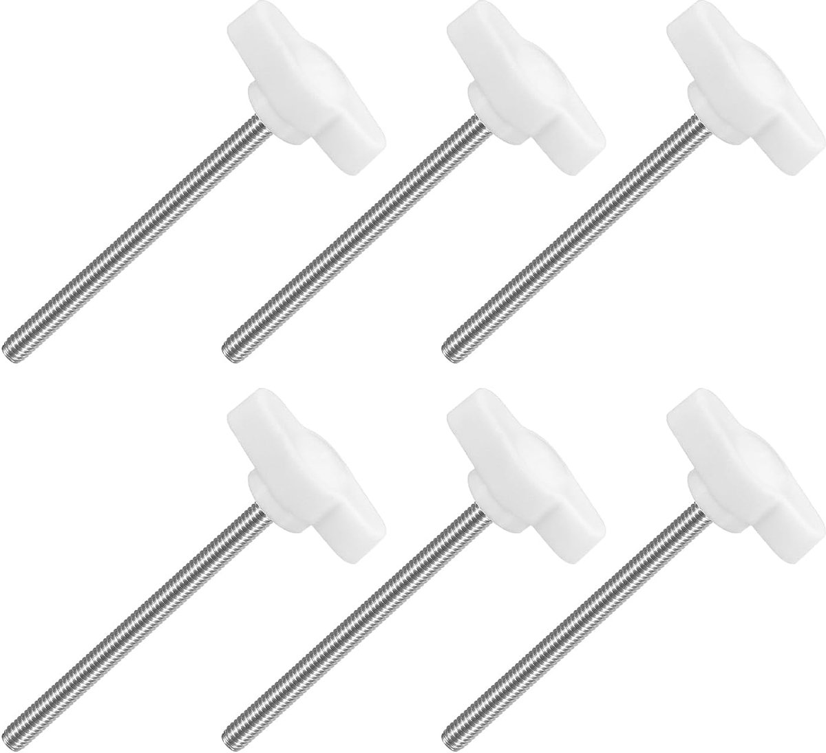 6 stuks T-vleugelgrepen met vlinder, spanknop schroef M4 x 55 mm buitendraad schroeven roestvrij staal 304 handvat 27 mm diameter voor reserveknop, wit