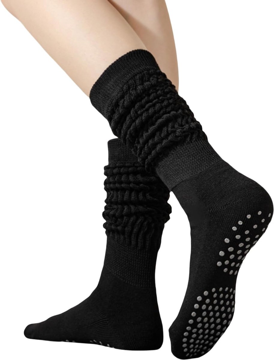 Sokken voor dames, yoga, antislip, lange antislipsokken met noppen, antislip stoppersokken, dijbeenhoge laarssokken, beenhoge laarssokken voor ballet