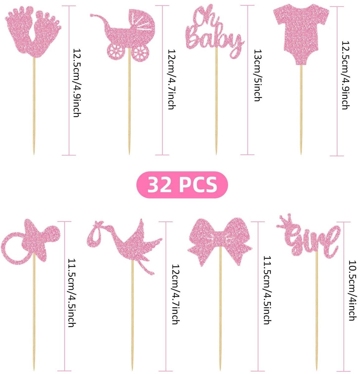 Cupcake topper meisjes 32 stuks - roze glitter - baby shower decoratie - feestelijke taartdecoratie - SnelShoppen