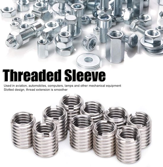 naar M10 draadadapter, 10 stuks M8 draadinzetstuk verloopmoer, roestvrij staal M8 X 1,25 M10 X 1,5 platte kop inzetmoer draadhuls reparatie draadinzetstukken inschroefmoer — afbeelding 3