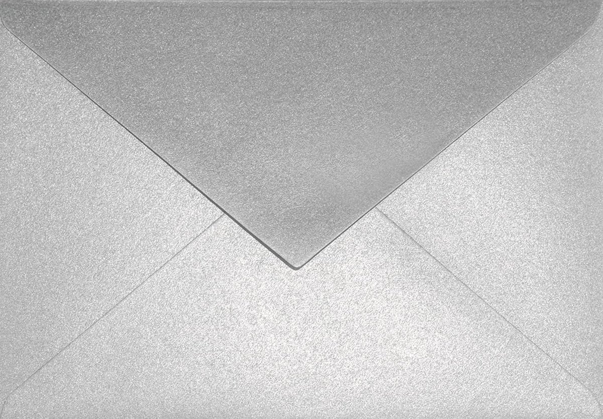 25 parelmoer zilver C6 enveloppen 114x162mm Aster Metallic Silver puntflap zonder venster Effect Metallic glimmende voor uitnodigingen