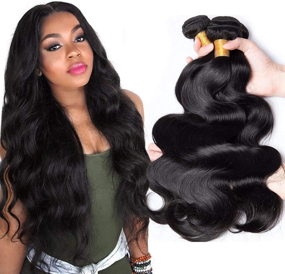 Braziliaanse Body Wave-bundels van klasse 8A Virgin Hair 3 bundels 100% onbewerkt maagdelijk Braziliaans menselijk haar geweven haarextensies natuur zwarte kleur (12 14 16 inch)