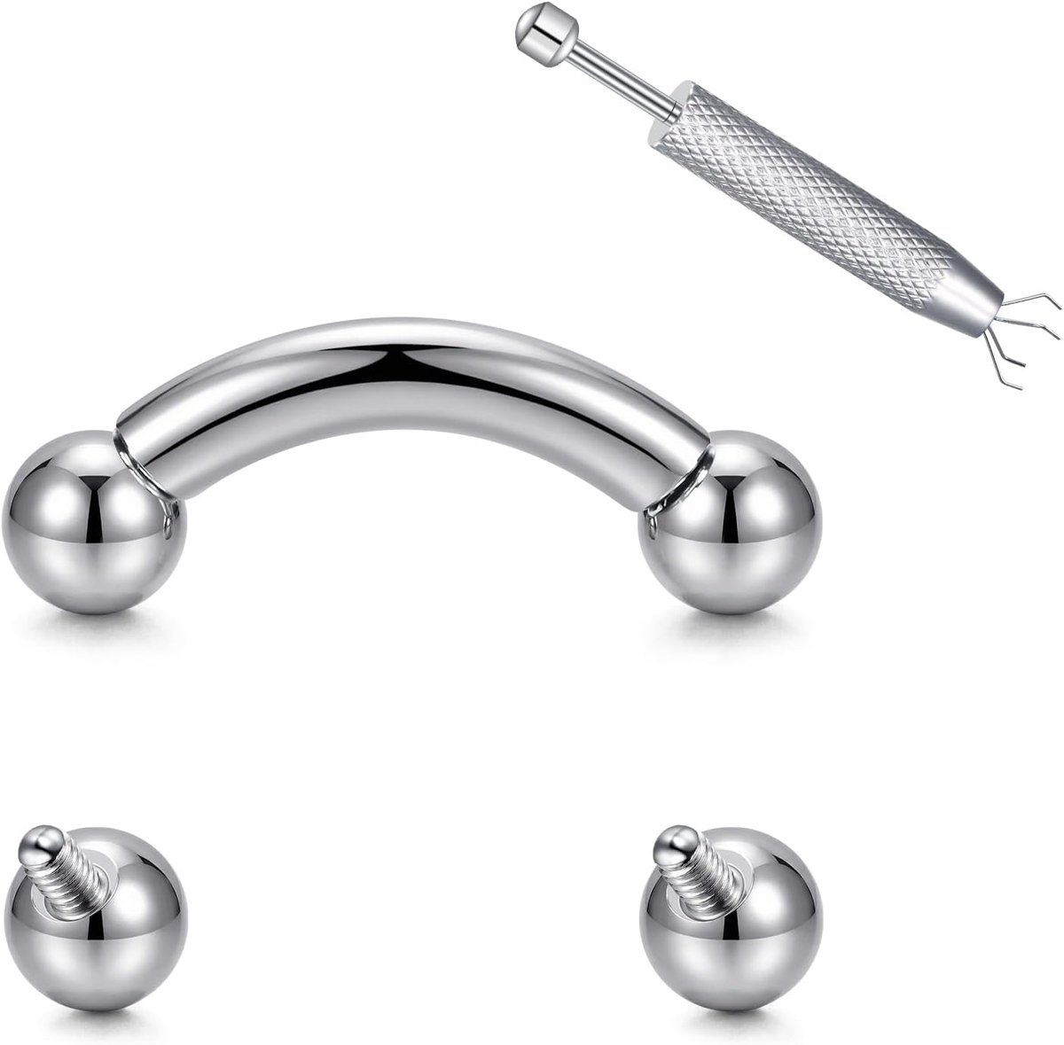 Barbell Piercing Prince Albert sieraden PA Piercing, 14G 12G 10G 8G 6G 4G 2G 0G 00G Heavy Gauge Barbell Banaan Bar met reserveballen voor wenkbrauw, buik, septum, oor, goth punk stijl