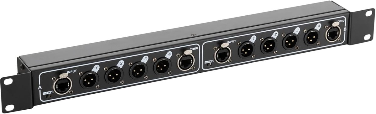 NetCore SR-3M Multicore-Rackbox M/M Dual, Ground/Lift-schakelaar | Rackbox met 2x 4 XLR-aansluitingen (male) en 4x RJ45-aansluiting, Eenvoudige multicore-oplossing, Breedte: 19 inch