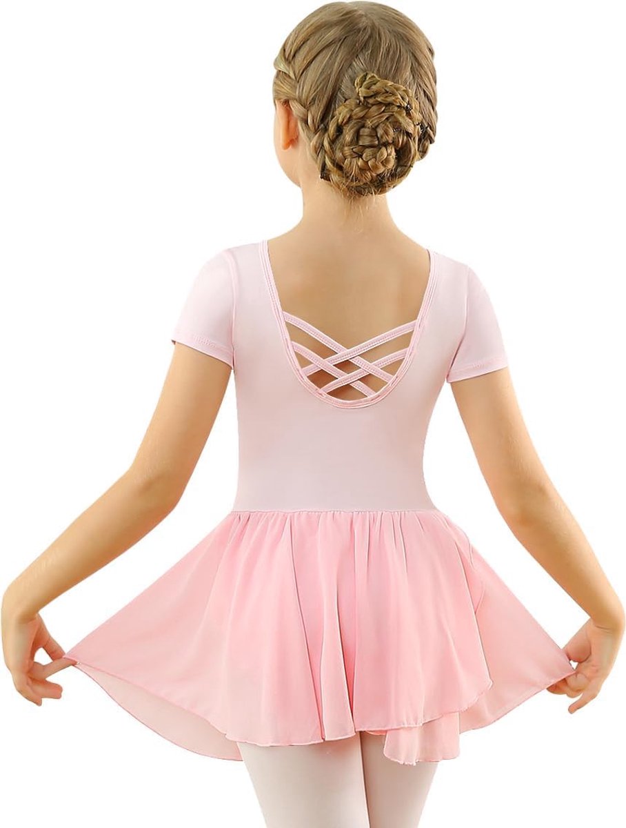 Balletjurk voor meisjes, gymnastiek, kinderen, leotards met rok, kostuum, balletpak, balletjurk, kostuum | Ontwerp met gekruiste rug en vaste chiffon bias-cut rok, stretchstof, ademend en huidvriendelijk
