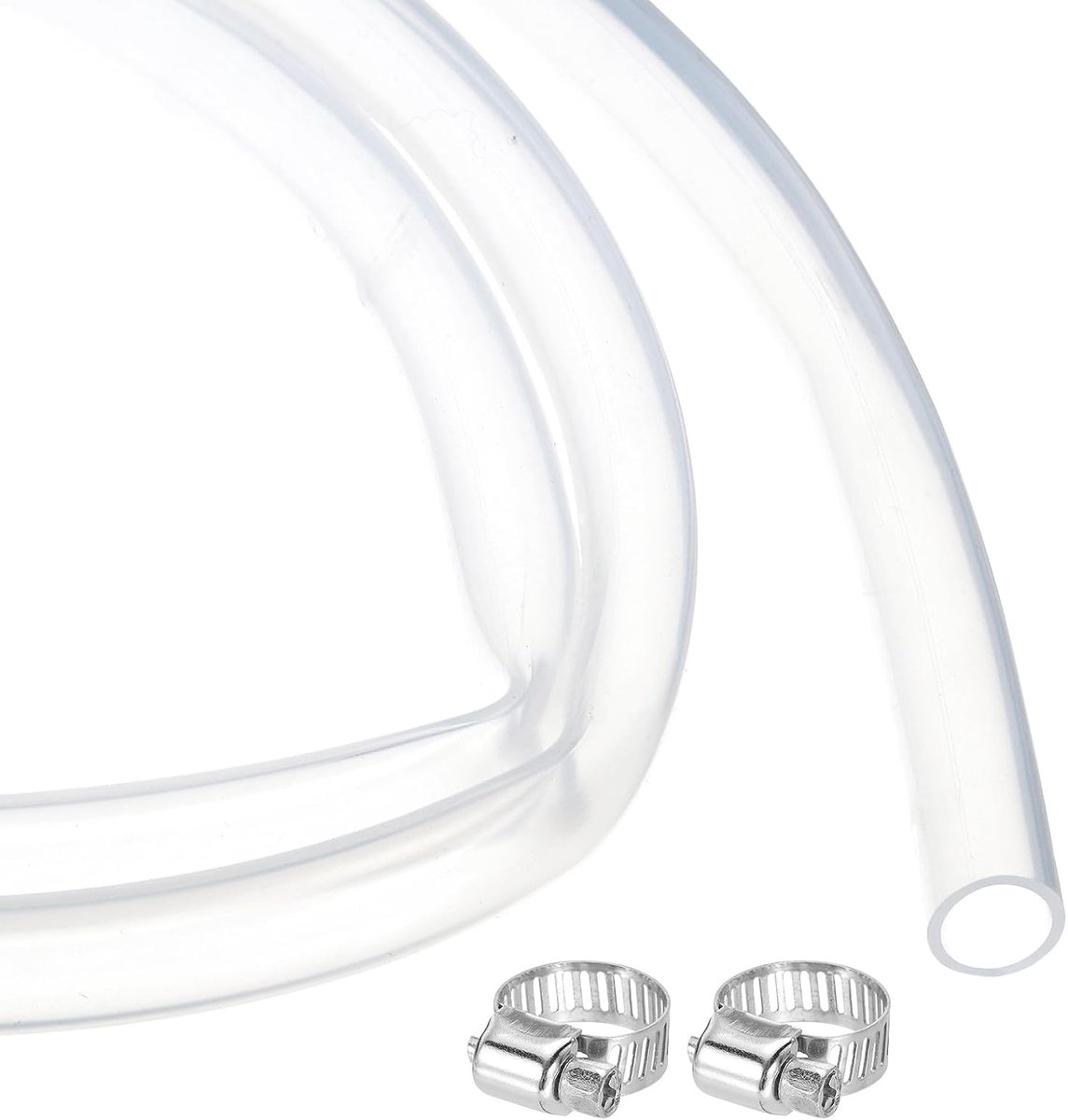 6.6ft Transparante siliconen rubberen slang 8 mm x 10 mm plastic slang flexibele luchtslang voor brouwen, wijn maken, pomsifon, 5/16" ID 3/8" OD, met 2 stuks klemmen