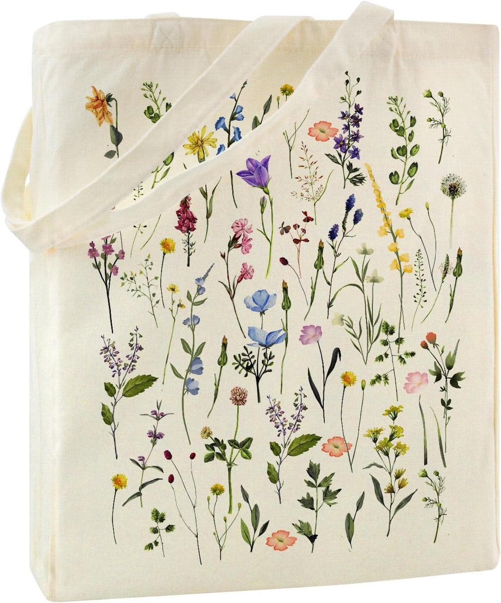 Bedruckte Stofftasche Canvas Tote Bag 35 x 42 x 8 cm, boodschappentas met wilde bloemen handtas voor vrouwen, cadeaus voor vrouwen, mama, collega, verjaardag, kerstmis