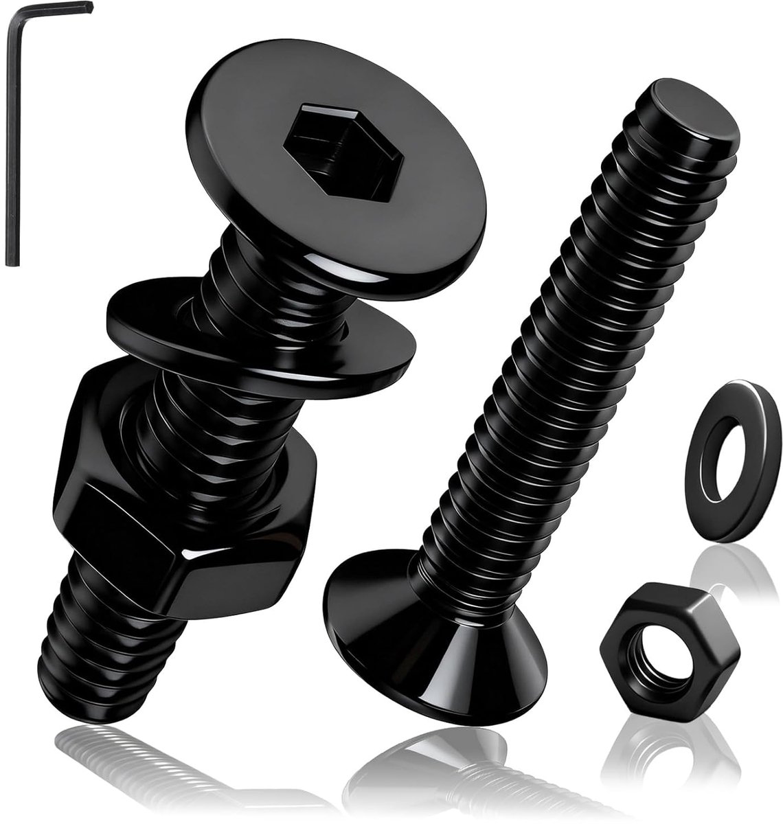 50-delige set met schroeven en moeren, M4 x 8 mm, zwart, verzonken kop, koolstofstaal, platte schroeven en moeren en sluitringen, set voor meubels en machines
