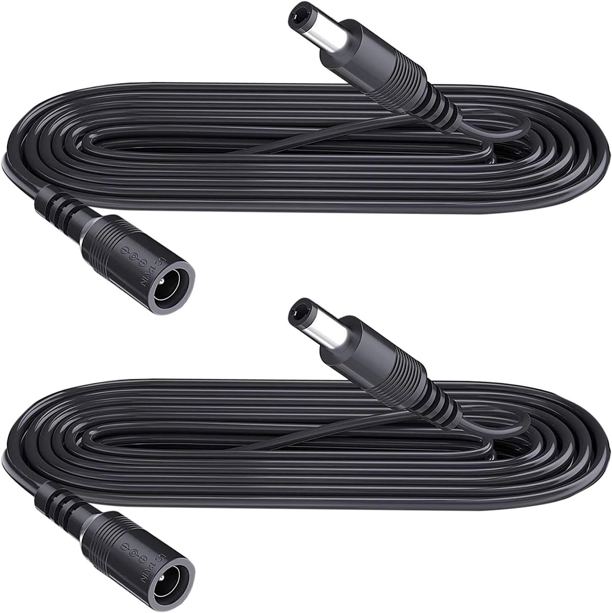 2 stuks DC-verlengkabel, 1 m stekker, 5,5 mm x 2,1 mm stekker, ondersteunt DC 5 V, 6 V, 9 V, 12 V, 24 V, voor beveiligingscamera's, DVR, router, printer, ledstrip, zwart
