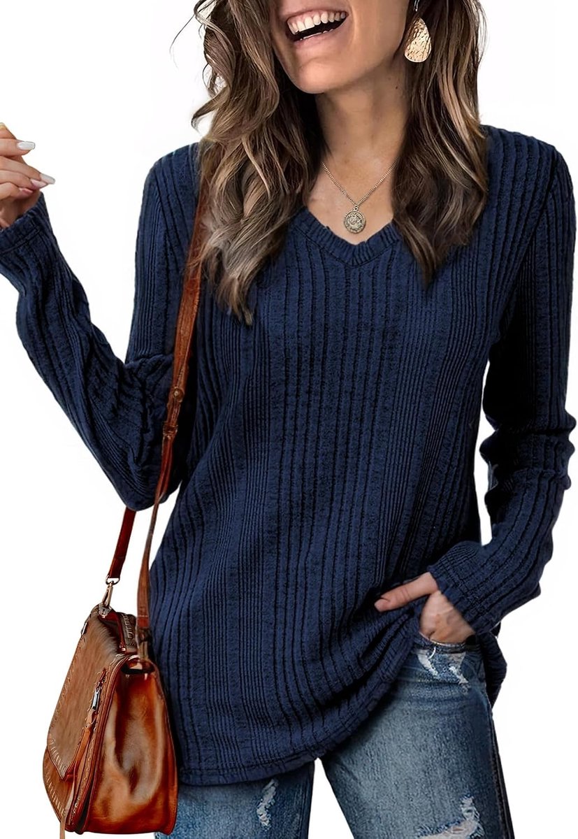 dames V-hals lange mouwen sweatshirt licht effen bovendeel basic gebreide trui herfst winter lente