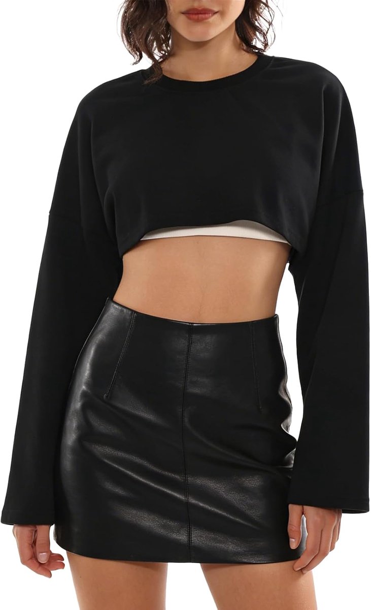Sweatshirt dames katoen crop pullover korte hoodie zonder capuchon casual basic damestrui lange mouwen oversized ronde hals lange mouwen bovendeel tops