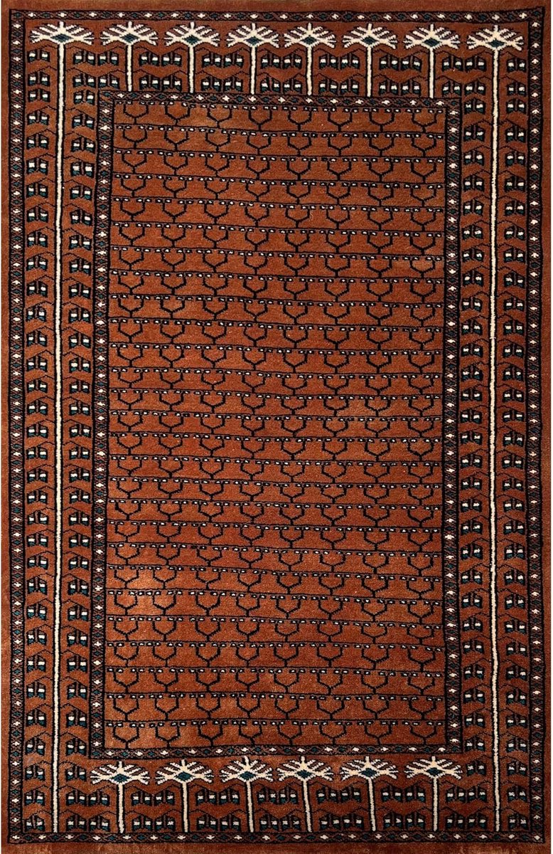 Handgeknoopt Wollen Tapijt 3x5ft Koper Parda Traditioneel