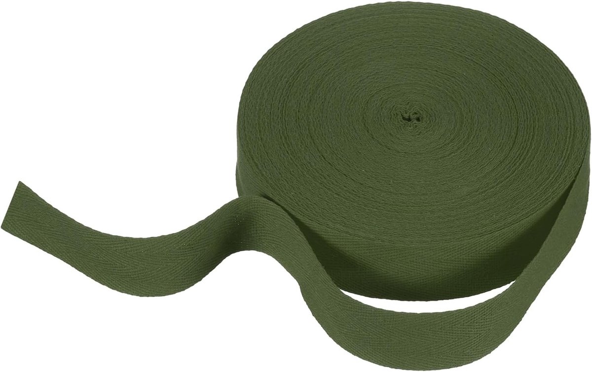 Keperstof katoenen lint, 30 mm x 21 m, visgraatpatroon, rol biasband voor doe-het-zelf naaien, geschenkverpakking, olijfgroen