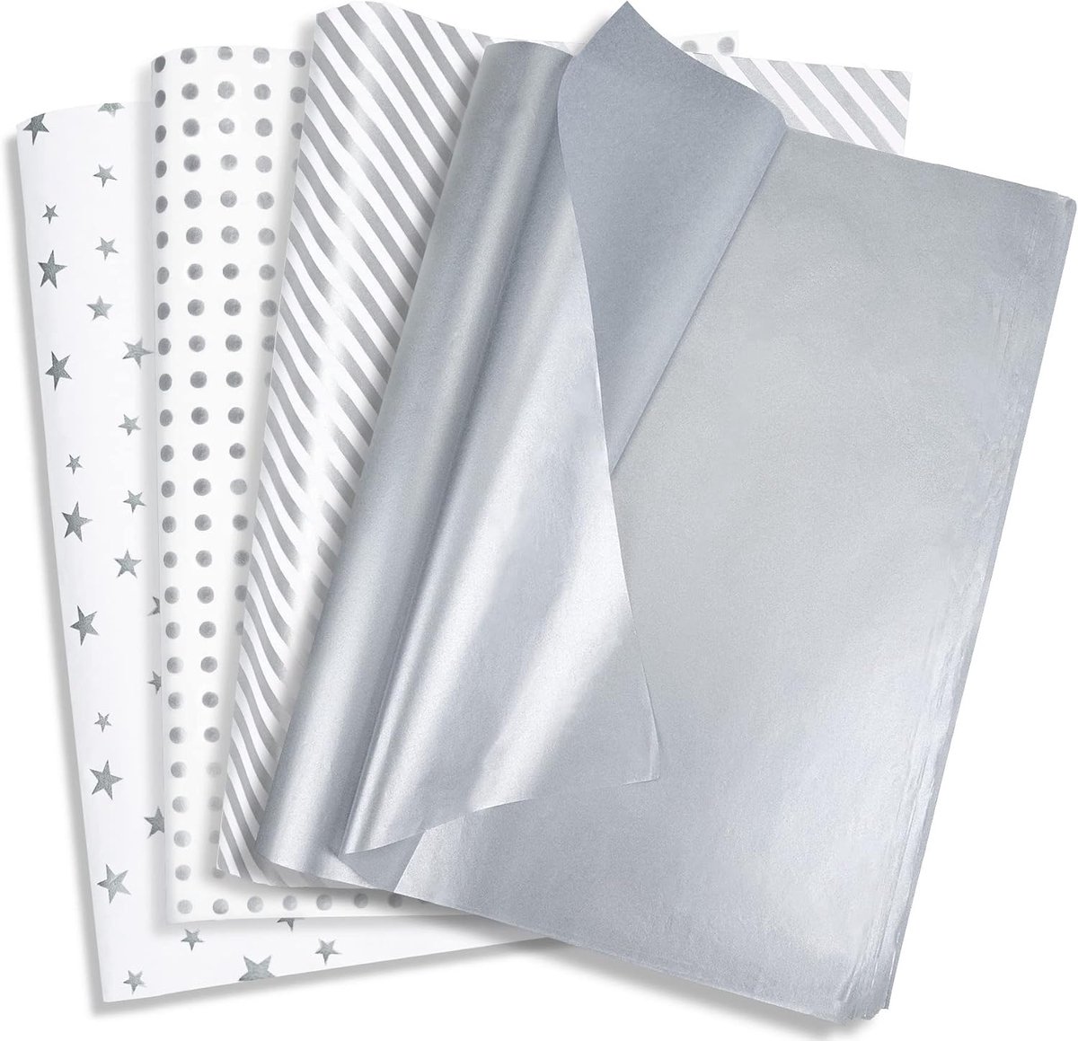 Zijdepapier, metallic zilver zijdepapier voor cadeauzakjes en verpakkingen, glanzend cadeaupapier, verpakkingsmateriaal voor feest, verjaardag, Kerstmis, 50 x 35 cm