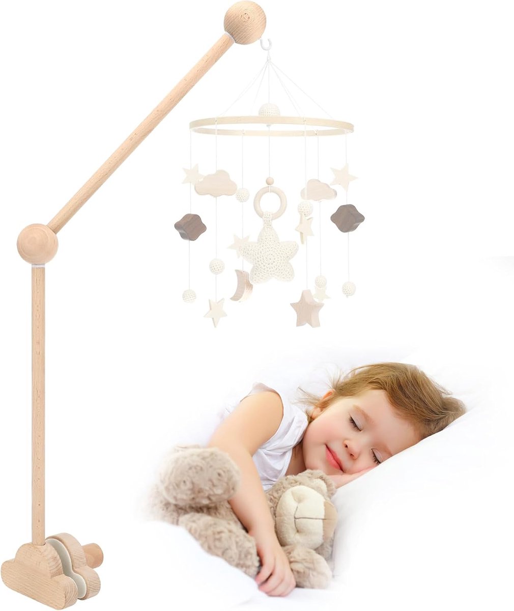 Babymobiel Houder voor Babybed, Mobiel Houder Hout Commode | Afneembare Babymobiel-ophang, in hoogte verstelbaar, voor ophanging Windspellen Bedbelletjes, Baby Bed Speelgoed