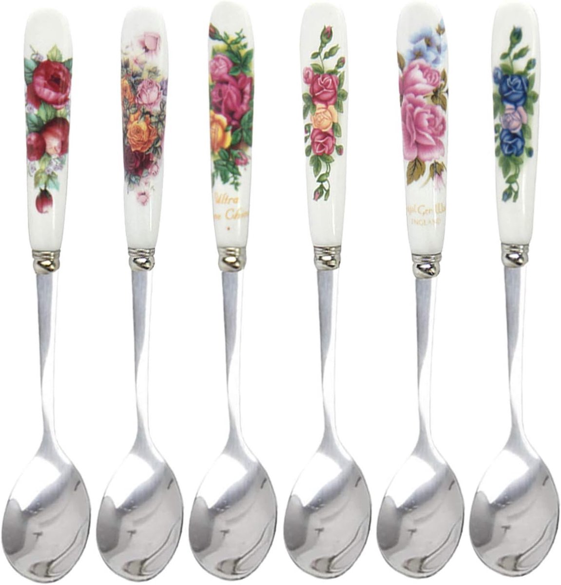 Yoghurtlepel 6 STUKS Lepel met decoratieve porseleinen handgrepen voor bruiloften, Kerstmis, verjaardagen, spiegelglans gepolijst - ideaal voor koffie, keramische handgreep Roestvrijstalen theelepelset