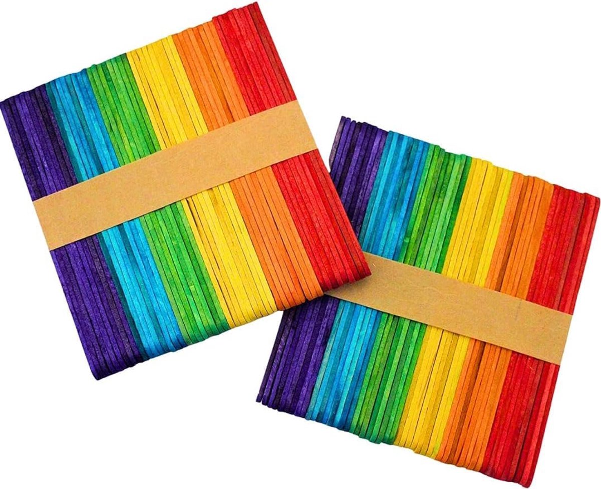 Sticks, 100 stuks Lolly Sticks voor knutselen Houten ijsstokjes Dikke knutselstokjes IJsstokjesrepen Veelkleurig,lollystokjes,