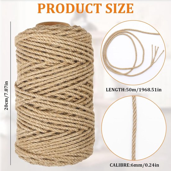 Sisal touw, 6 mm x 50 m, voor krabpaal | rol krabtouw voor het vervangen en repareren van kattenpalen | slijtvast voor krabpalen en kattentorens — afbeelding 2