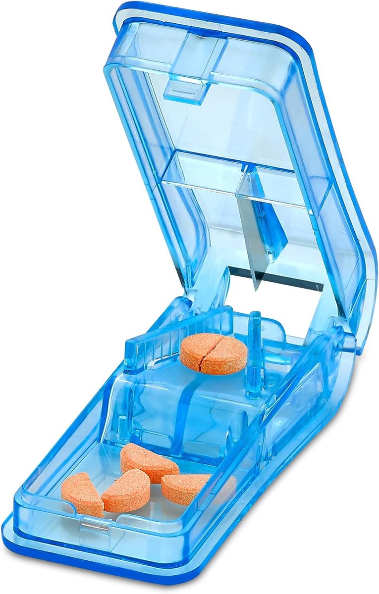 Cutter - V-Greep Pill Crusher en Cutter voor vitaminen, grote en kleine pillen, en medicijnen - Transparante pil Splitter met pil houder geval te splitsen