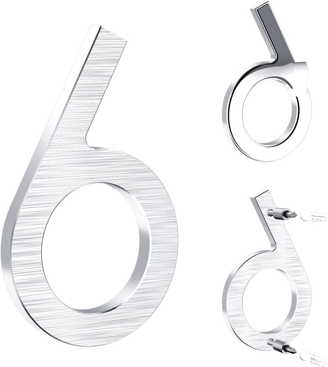 12,5 cm zilverkleurig huisnummer – Massief aluminium met geborsteld oppervlak, zelfklevend of met schroeven, weerbestendig – Voor deur, muur, schutting, poort (6/9)