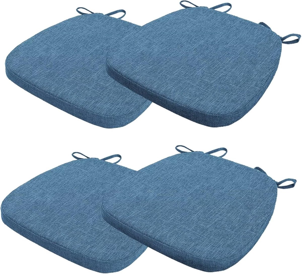 Set van 4 stoelkussens 40x38x3cm met banden, wasbare zitkussens anti-slip, stoelkussen, afneembare hoes met ritssluiting, ideaal voor thuis, kantoor, keuken, eetkamer, donkerblauw