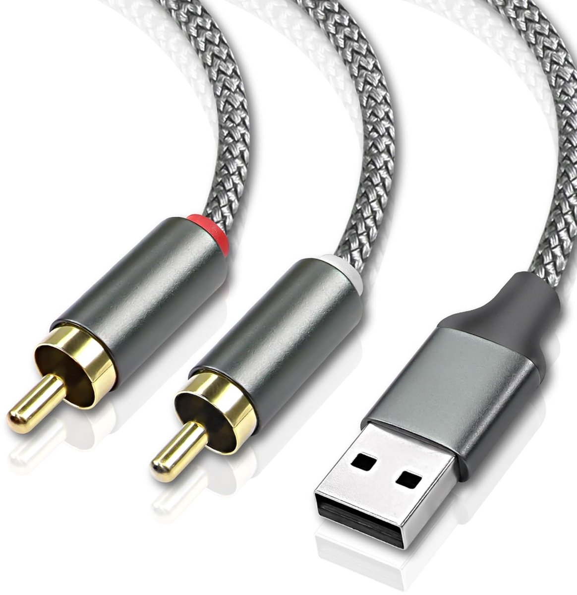 USB naar 2RCA Audio Kabel, USB 2.0 naar 2RCA Mannelijke 2 Phono Connector Y Splitter Kabel, PC USB naar Stereo Audio Kabel Converter met Decoder HIFI Chip voor Versterker Speaker (2M)