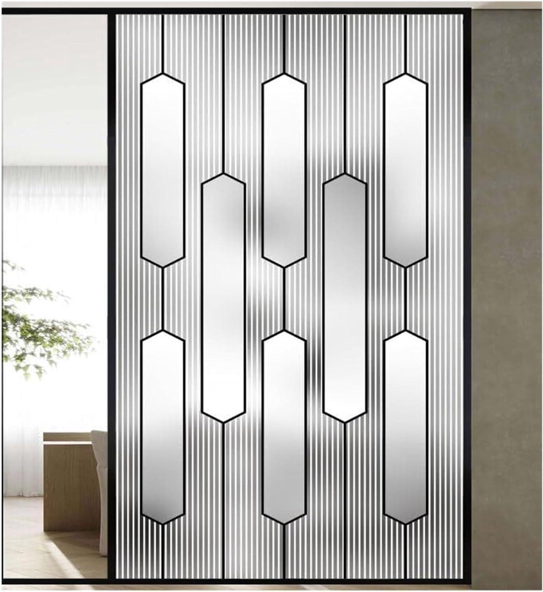 Raamfolie Privacy - Glasfolie Decoratief - Ramen Aankleden - Zwart-Wit Streep Design - 30x100cm - Zwart Wit