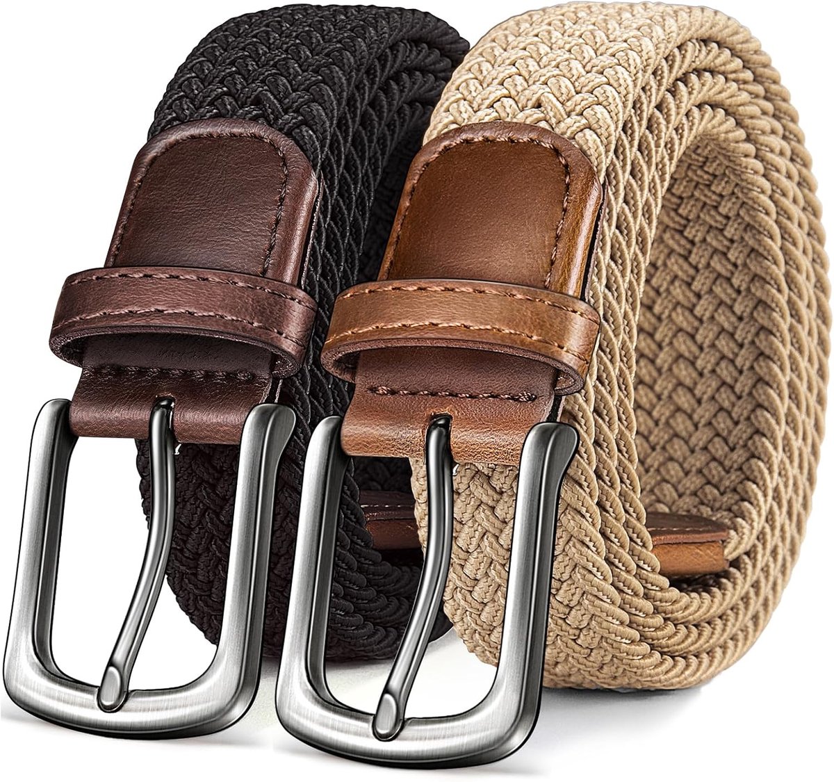 Riem Heren 2 stuks, KEMISANT Elastische gevlochten riem Dames Heren Stoffen riem Gevlochten Stretch riem Golfrug 35mm
