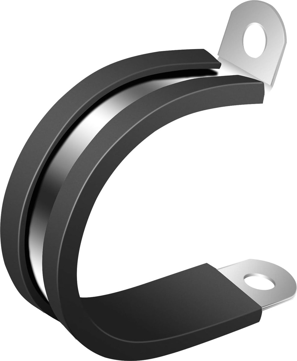 20 x roestvrijstalen kabelklemmen, 44 mm, met rubber, P-clips met rubberen inzet, roestvrij, voor kabel, slang, buis en leiding, ideaal voor auto, boot en doe-het-zelf