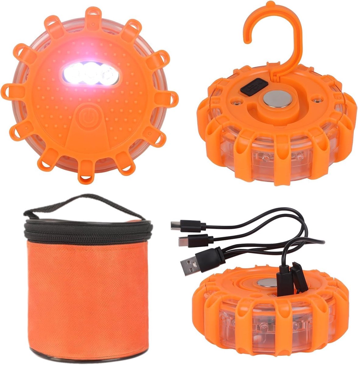 3 stuks oplaadbare waarschuwingslampen, led-waarschuwingslichten voor auto, met magneet en haken, 9 knippermodi, waterdichte waarschuwingslichten en noodverlichting, waarschuwingslamp voor boten
