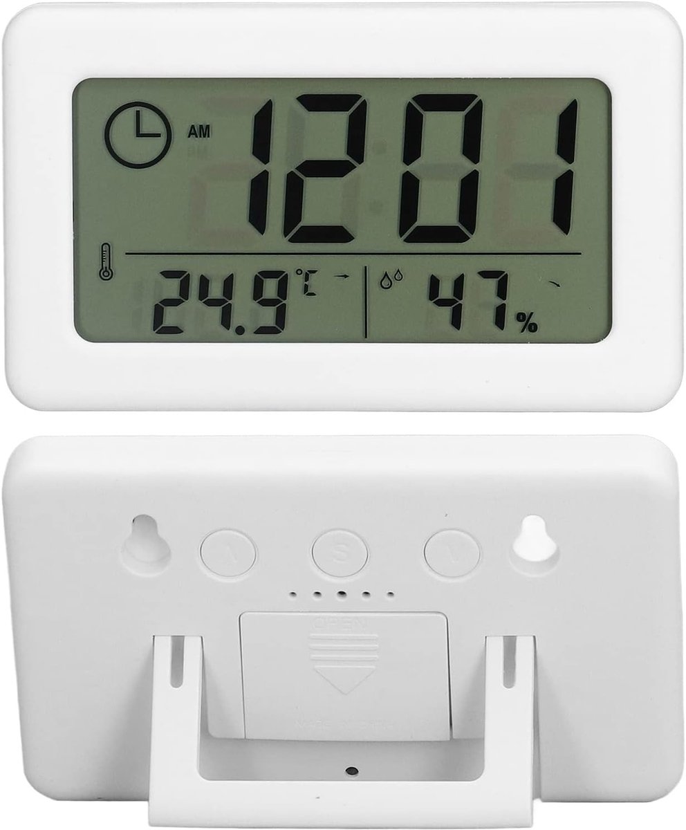 Wekker, Digitaal Display Temperatuur Bevochtigen Bewakingsklok Witte Kleur Eenvoudig Ontwerp Mini Speciaal Paneelontwerp Elektronische Klok voor Huishoudelijk Gebruik
