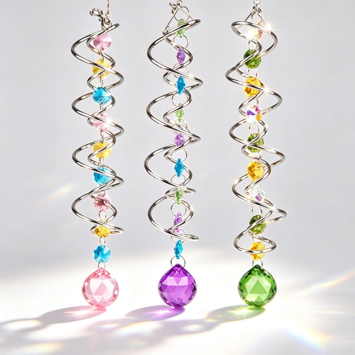 Zonnevangers kristal, 45 cm, hangend, regenboogkristal, zonnevanger met spiraalvormige regenboogstaart, suncatcher kristal, raamopknoping voor tuin, raam, feest, decoratie, cadeau (3 stuks)