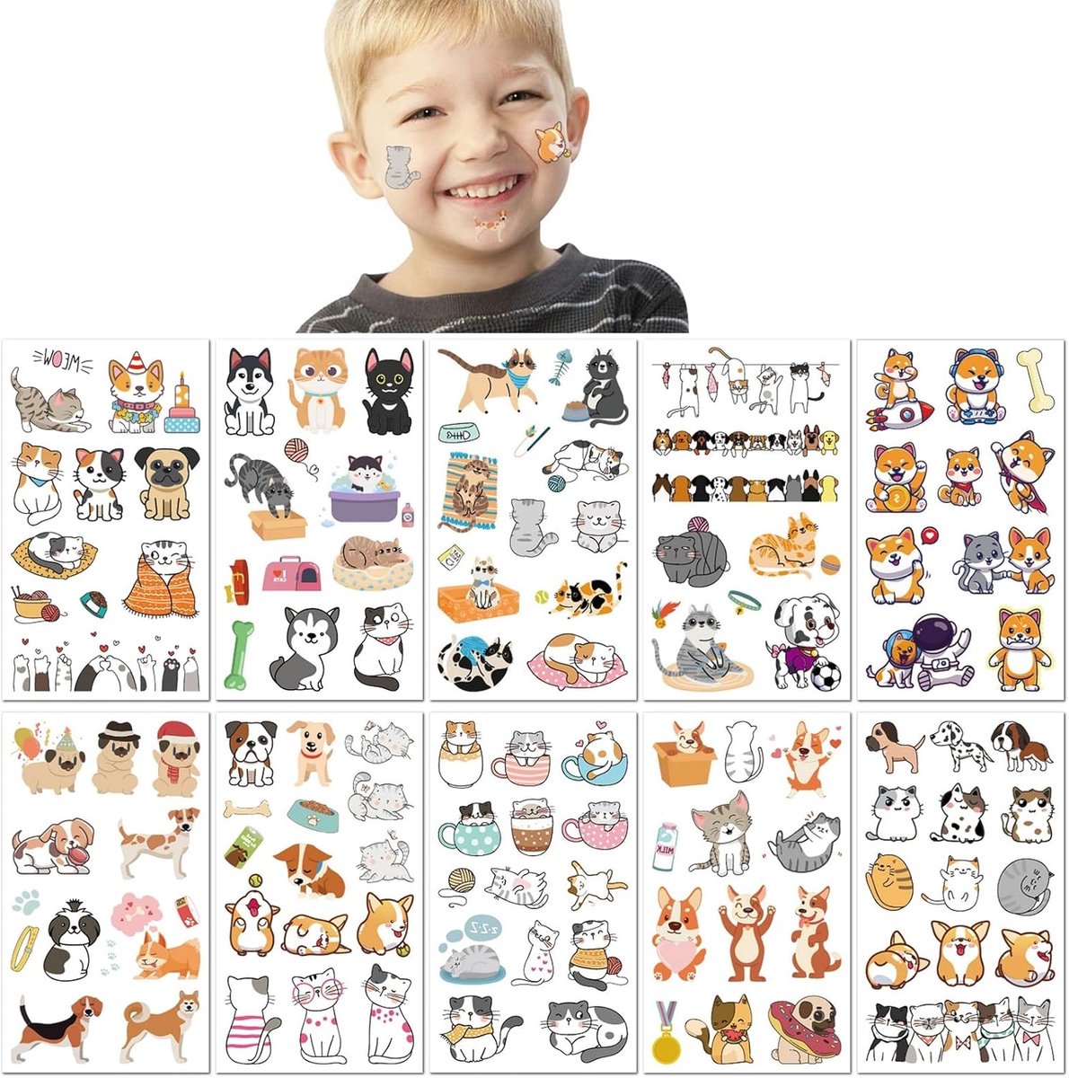 Tijdelijke Tattoos Waterdicht Huisdier Kat Hond Cartoon Stickers Schattige Dierenontwerpen voor Feesten Huidvriendelijk Langdurig Leuk