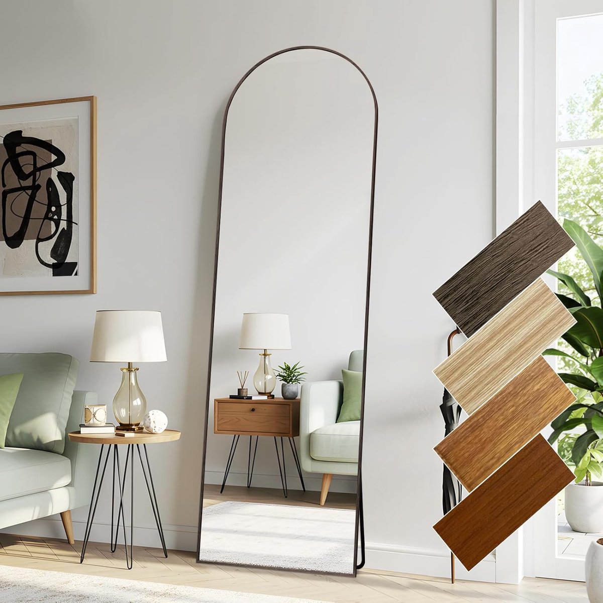 44x146 CM Volledige Lengte Spiegels Aluminium Frame in Klassiek Grijsachtig Drijfhout Look Vrijstaande Vloer Spiegel Volledig Lichaam Muur Ophangbaar voor Slaapkamer Woonkamer en Hal