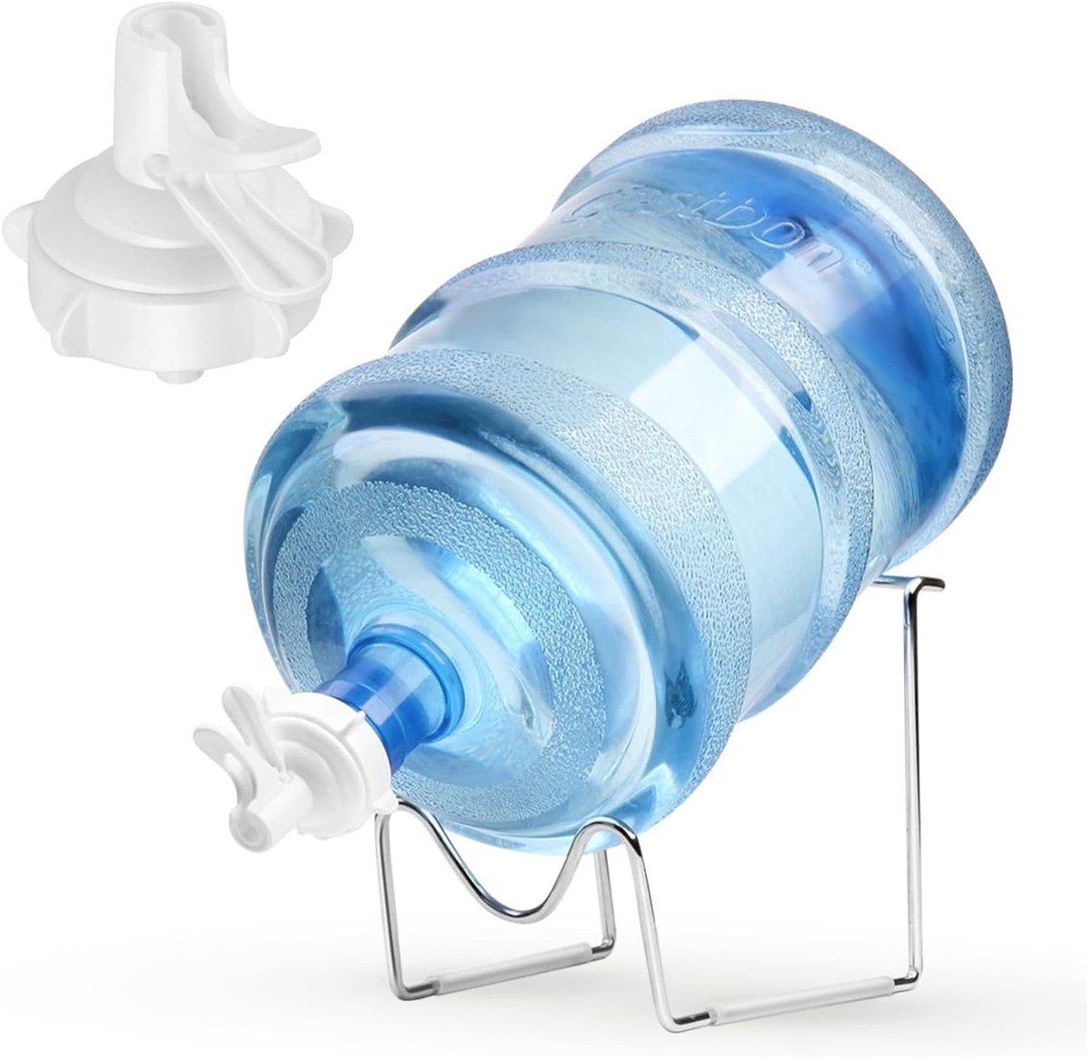 Waterdispenserstandaard 2-5 gallon waterkruikhouder, metalen vergulde wiegset met waterdispenserklep, stofdichte stekker, houten stok voor 55 mm kroontop waterflessen, kampeerteller