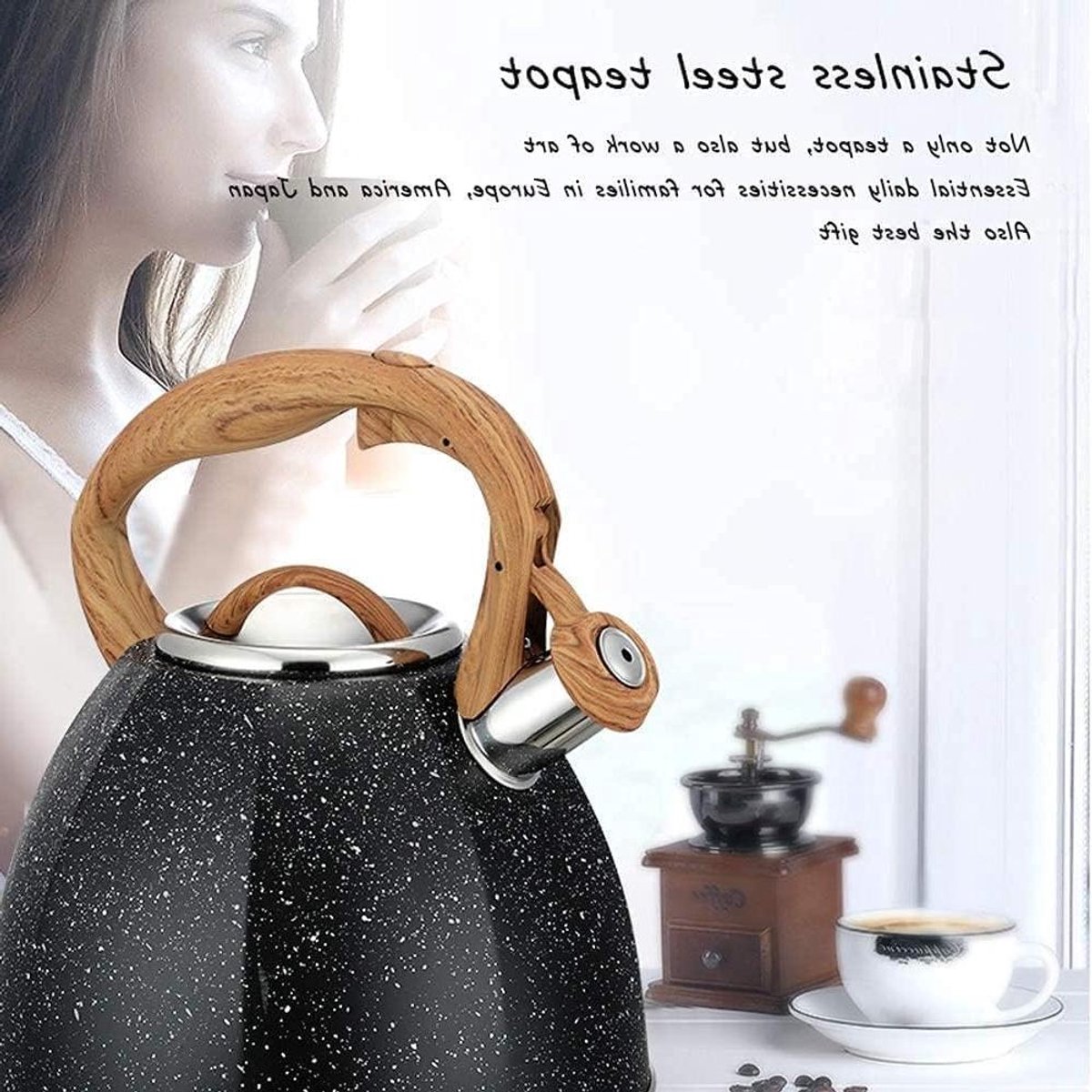 Fluitende Waterkoker - Theepot Fornuis - Water Koken - Voedselveilig Roestvrij Staal - 4 Liter - Zwart